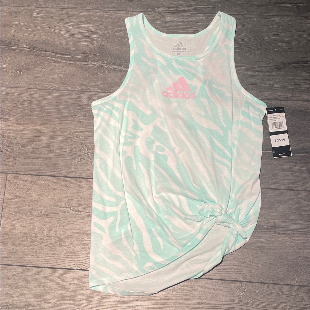 Adidas Pastel Green Zebra Tank with Pink Logo